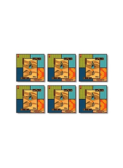 Buy 6-Piece Coaster Set Blue/Red/Yellow 9x9cm in Egypt