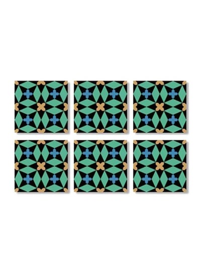 Buy 6-Piece Tea Coaster Set Green/Black 9x9cm in Egypt