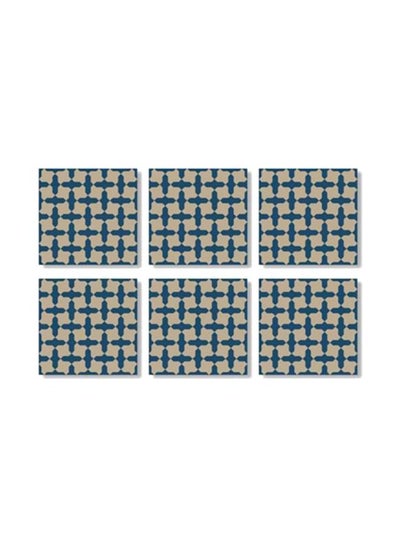 Buy 6-Piece Coaster Set Beige/Blue 9x9cm in Egypt