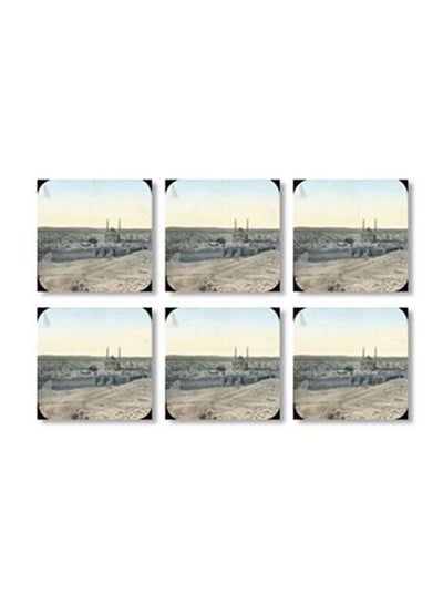 Buy 6-Piece Printed Tea Coaster Grey/Beige/White 9x9cm in Egypt