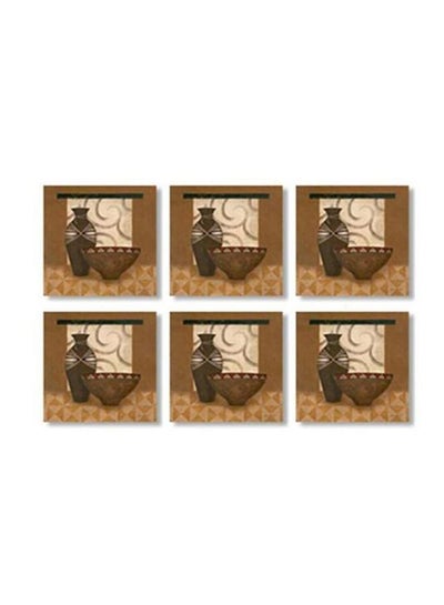 Buy 6-Piece Printed Tea Coaster Brown/Beige/Grey 9x9cm in Egypt