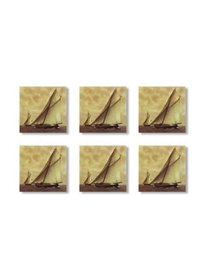 Buy 6-Piece Printed Coasters Beige/Brown 9x9cm in Egypt