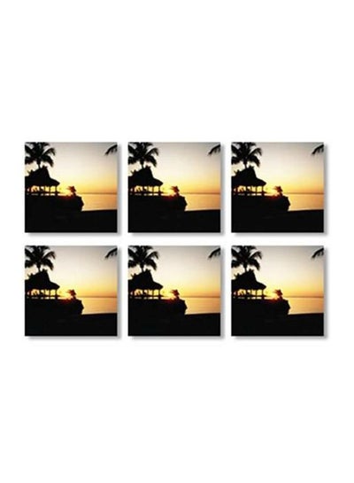 Buy 6-Piece Printed Coasters Black/Yellow/Off White 9x9cm in Egypt