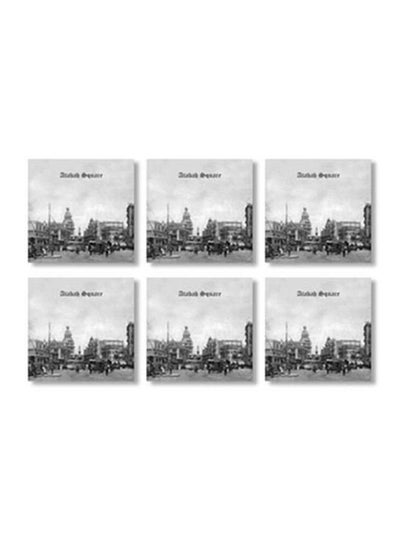 Buy 6-Piece Printed Coasters Grey/Black 9x9cm in Egypt