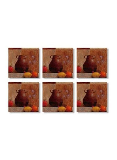 Buy 6-Piece Printed Coasters Brown/Yellow/Orange 9x9cm in Egypt