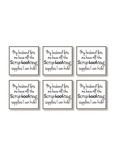 Buy 6-Piece Printed Coasters White/Black 9x9cm in Egypt