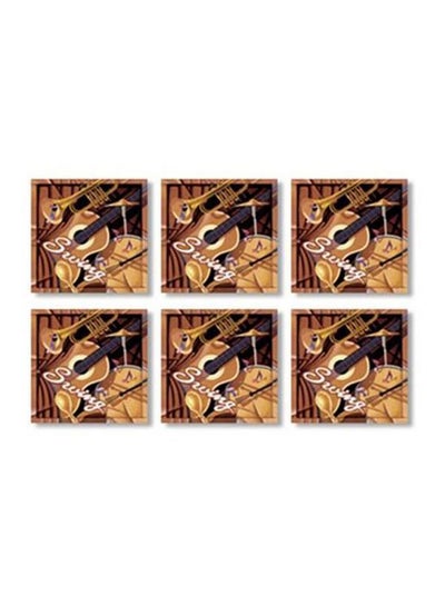 Buy 6-Piece Printed Coasters Brown/Beige/Black 9x9cm in Egypt