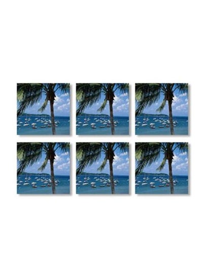 Buy 6-Piece Printed Coasters Blue/White/Green 9x9cm in Egypt
