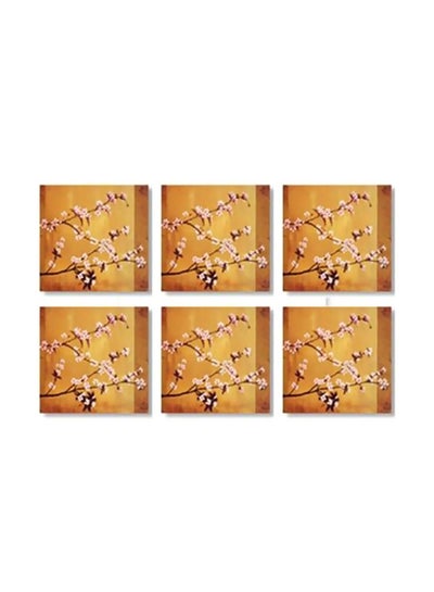 Buy 6-Piece Coaster Set Yellow/Brown/White 9x9cm in Egypt