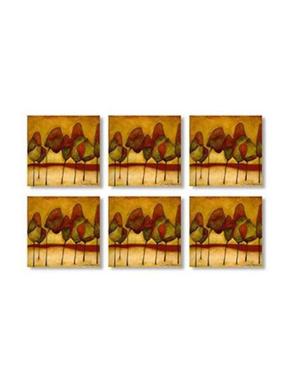 Buy 6-Piece Tea Coasters Set Brown/Yellow/Green 9x9cm in Egypt