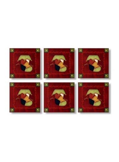 Buy 6-Piece Printed Coaster Red/Black/Green 9x9cm in Egypt