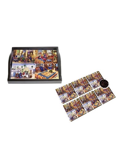 Buy 6-Piece Coaster With Tray Set Multicolour in Egypt