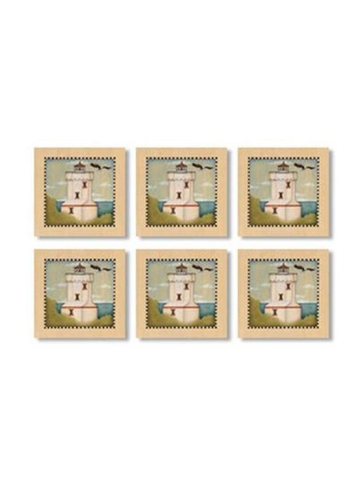 Buy 6-Piece Decorative Tea Coaster Beige/Green 9x9cm in Egypt