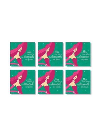 Buy 6-Piece Printed Coasters Green/Pink/White 9x9cm in Egypt