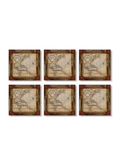 Buy 6-Piece Decorative Tea Coaster Brown 9x9cm in Egypt