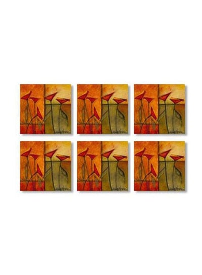 Buy 6-Piece Decorative Tea Coaster Red/Yellow 9x9cm in Egypt