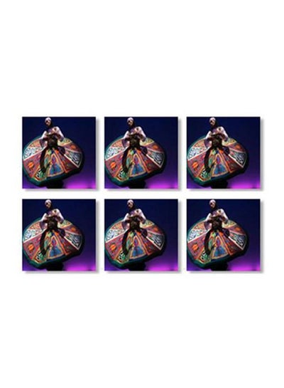 Buy 6-Piece Printed Coaster Set Purple/Blue/Beige 9x9cm in Egypt