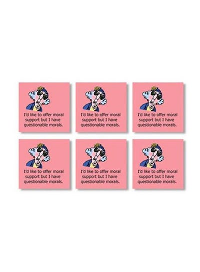 Buy 6-Piece Printed Coaster Set Pink/Black/Blue 9x9cm in Egypt