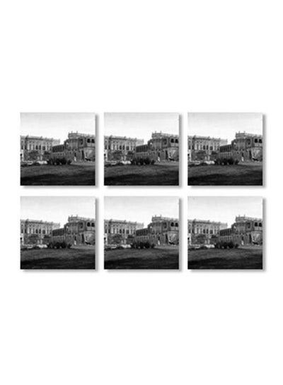 Buy 6-Piece Printed Coaster Set Black/White 9x9cm in Egypt