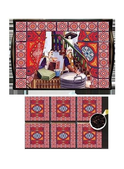 Buy 6-Piece Coaster With Serving Tray Multicolour in Egypt