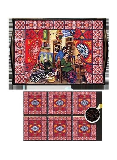 Buy 6-Piece Coaster With Serving Tray Multicolour in Egypt