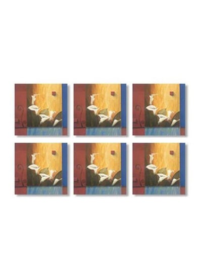 Buy 6-Piece Printed Coaster Set Blue/Brown/Yellow 9x9cm in Egypt