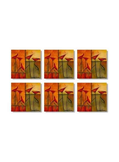 Buy 6-Piece Printed Coaster Set Red/Yellow/Green 9x9cm in Egypt