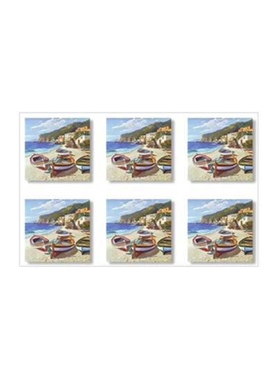 Buy 6-Piece Decorative Tea Coaster Blue/Beige/White 9x9cm in Egypt