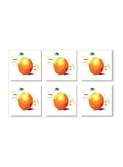 Buy 6-Piece Tea Coaster Set White/Orange 9x9cm in Egypt