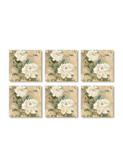 Buy 6-Piece Decorative Coaster Set Beige/Blue/White 9x9cm in Egypt