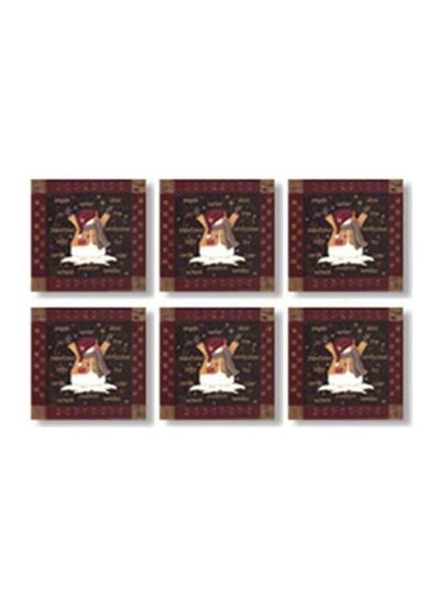 Buy 6-Piece Decorative Coaster Set Brown/Red/Beige 9x9cm in Egypt