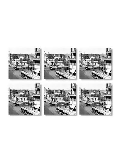 Buy 6-Piece Decorative Coaster Black/White 9x9cm in Egypt