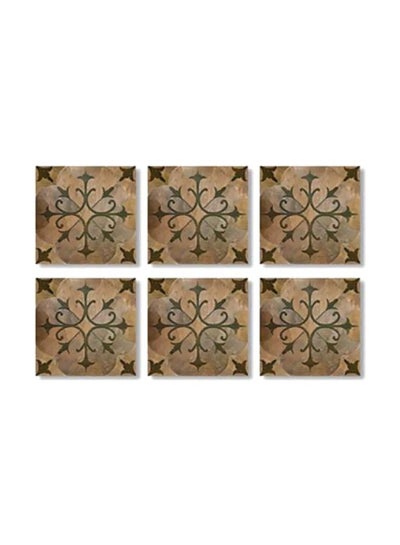 Buy 6-Piece Decorative Coaster Brown/Green 9x9cm in Egypt