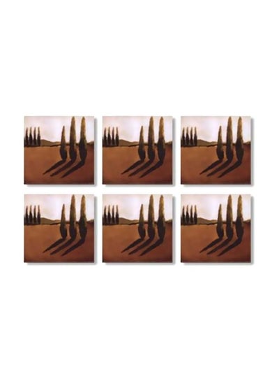 Buy 6-Piece Coaster Set Brown/White 9x9cm in Egypt