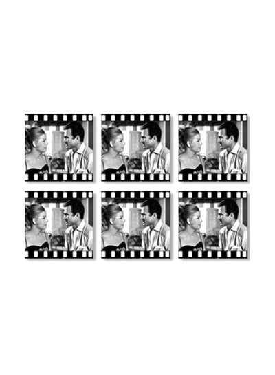 اشتري 6-Piece Printed Coaster Black/White 9x9 سنتيمتر في مصر