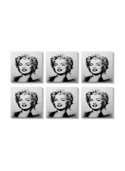 Buy 6-Piece Decorative Printed Coaster Set Black/Grey 9x9cm in Egypt