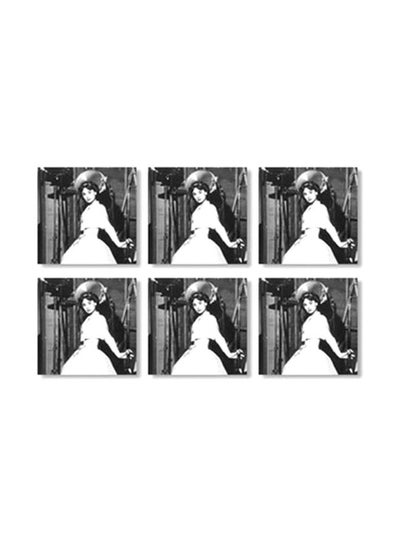 اشتري 6-Piece Printed Coaster Black/White 9x9 سنتيمتر في مصر