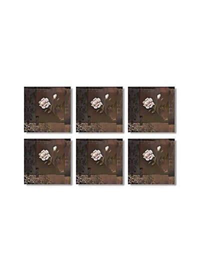 Buy 6-Piece Coaster Set Brown/White 9x9cm in Egypt