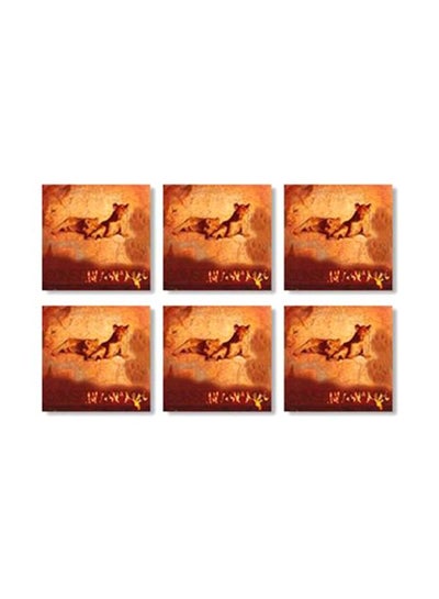 Buy 6-Piece Printed Coaster Orange/Brown 9x9cm in Egypt