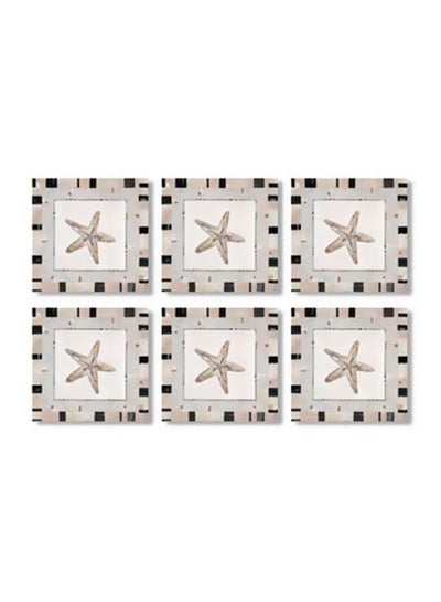 Buy 6-Piece Coaster Set Beige/White/Black 9x9cm in Egypt