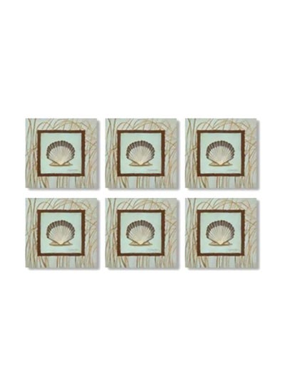 Buy 6-Piece Coaster Set Beige/Green 9x9cm in Egypt