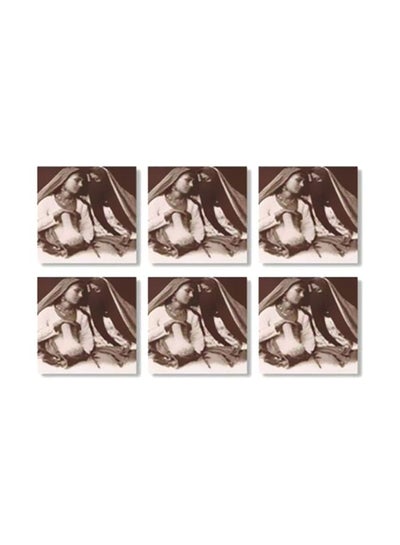 Buy 6-Piece Coaster Set Brown/White 9x9cm in Egypt