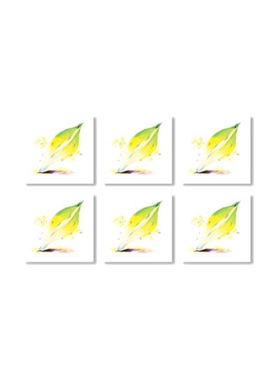 Buy 6-Piece Coaster Set Green/White/Yellow 9x9cm in Egypt