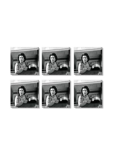 Buy 6-Piece Printed Coaster Set Black/White/Grey 9x9cm in Egypt