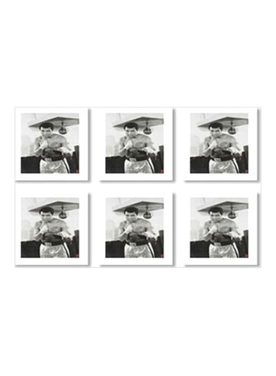 Buy 6-Piece Printed Coaster Set Black/Grey/White 9x9cm in Egypt