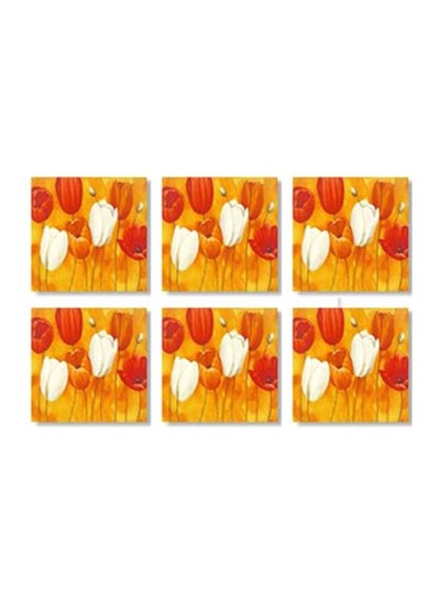 Buy 6-Piece Printed Tea Coaster Set Yellow/Orange/White 9x9cm in Egypt