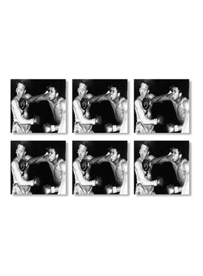 Buy 6-Piece Printed Tea Coaster Set Black/White 9x9cm in Egypt