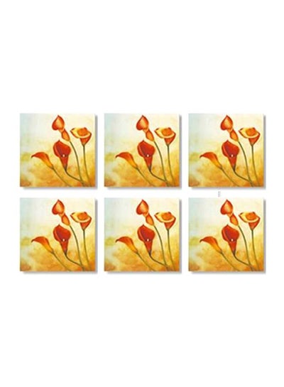 Buy 6-Piece Decorative Coaster Set Yellow/Orange/Blue 9x9cm in Egypt