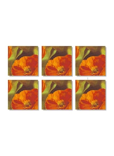 Buy 6-Piece Decorative Coaster Set Orange/Green/Yellow 9x9cm in Egypt