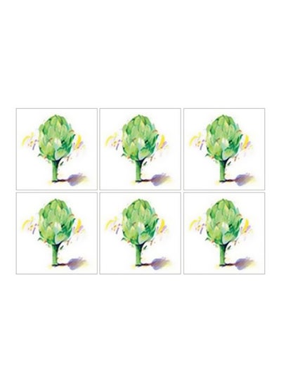 Buy 6-Piece Printed Tea Coaster Set Green/Yellow 9x9cm in Egypt